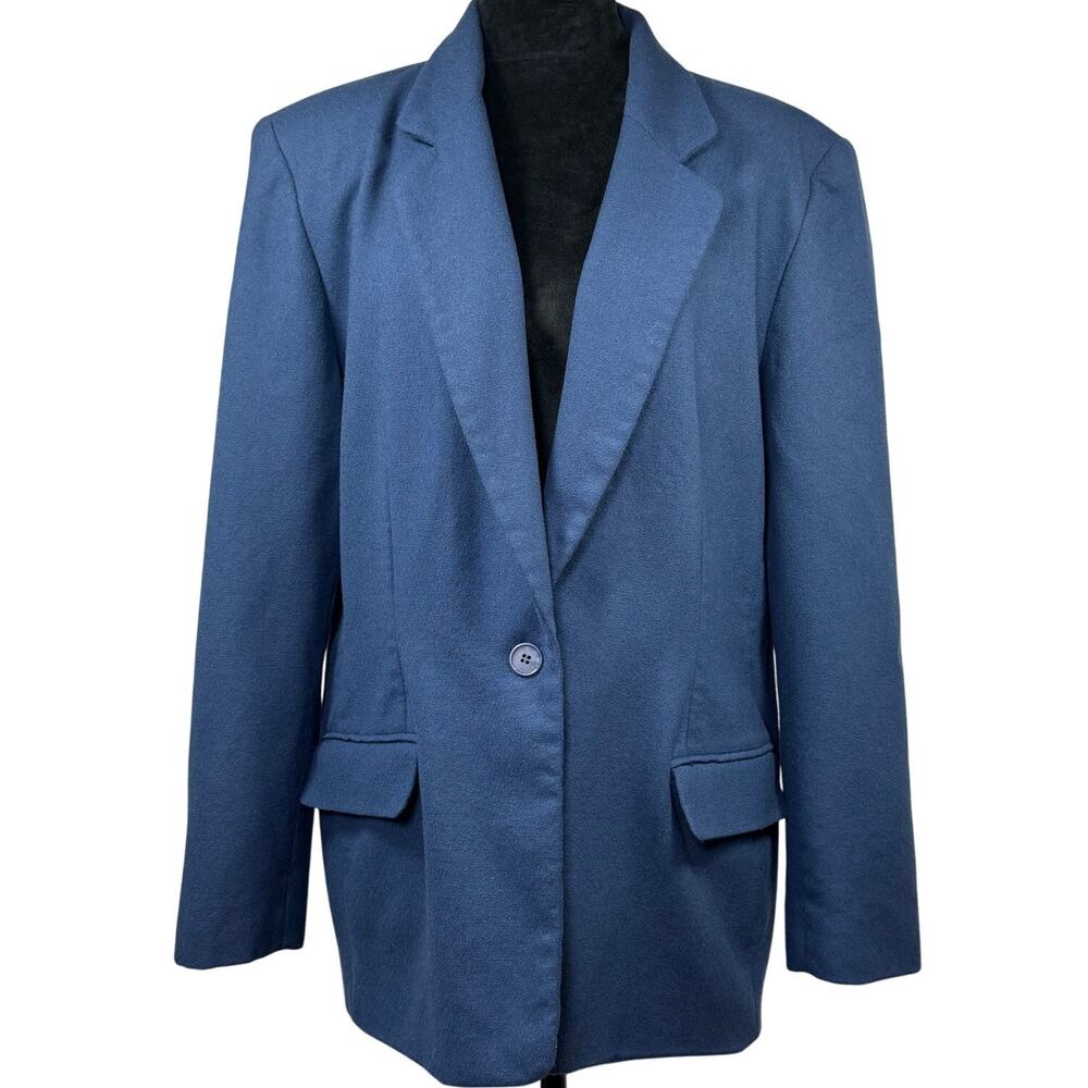 Vintage 80s Pendleton Blue Wool Blazer Jacket Women’s 18 Shoulder Pads
